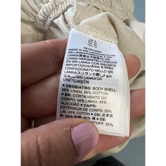 New Linen Blend Jumpsuit Sz 8 Beach Coastal Resort Vacation V-Neck Drawstring - Picture 4 of 16